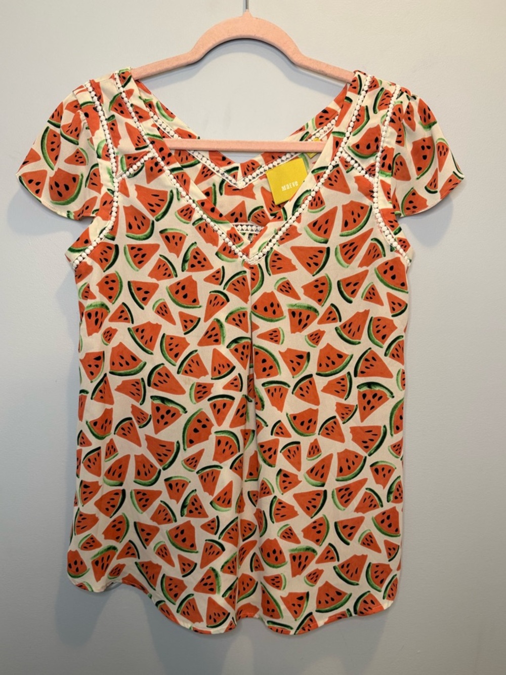 Maeve by Anthropologie Picnic Days Watermelon Print Crochet Blouse Size 4